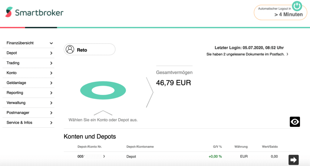 Smartbroker Startbildschirm