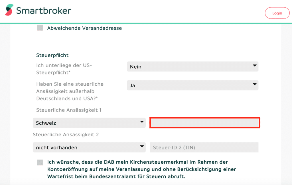 Smartbroker Steuer ID 1 (TIN)