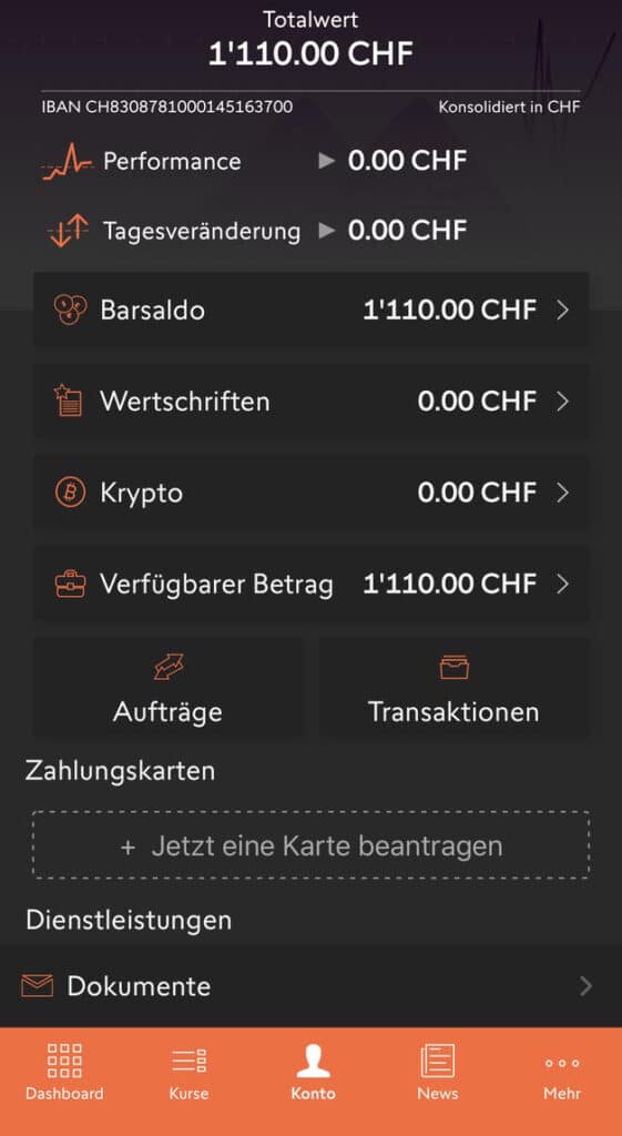 Swissquote Kontoübersicht