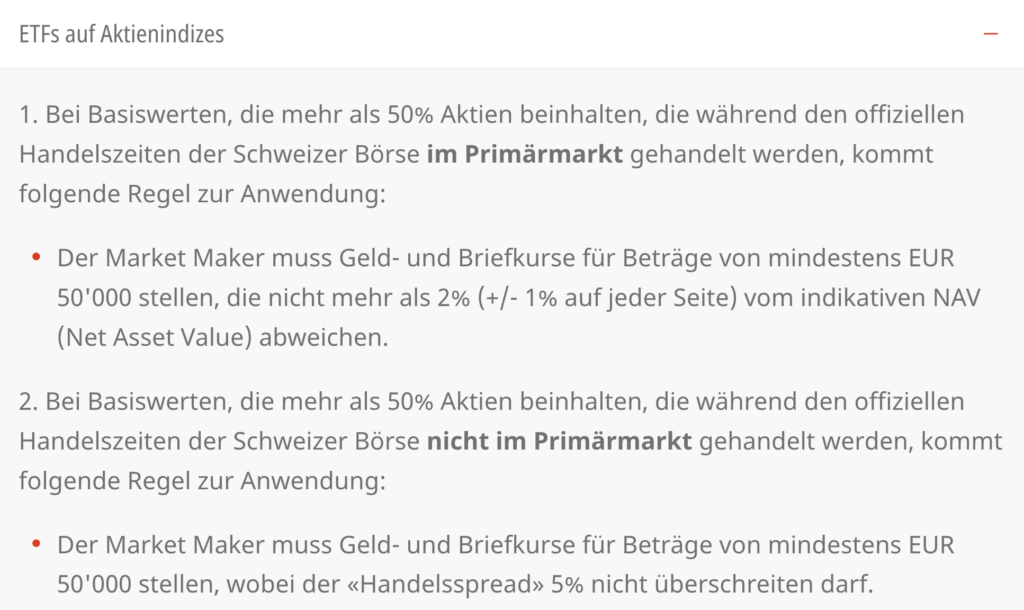 Regeln SIX ETF Market Maker