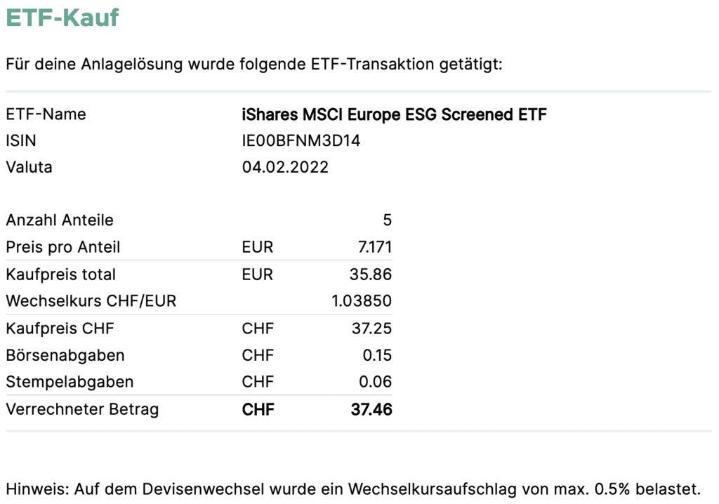 Reporting PDF ETF Kauf Anlage App