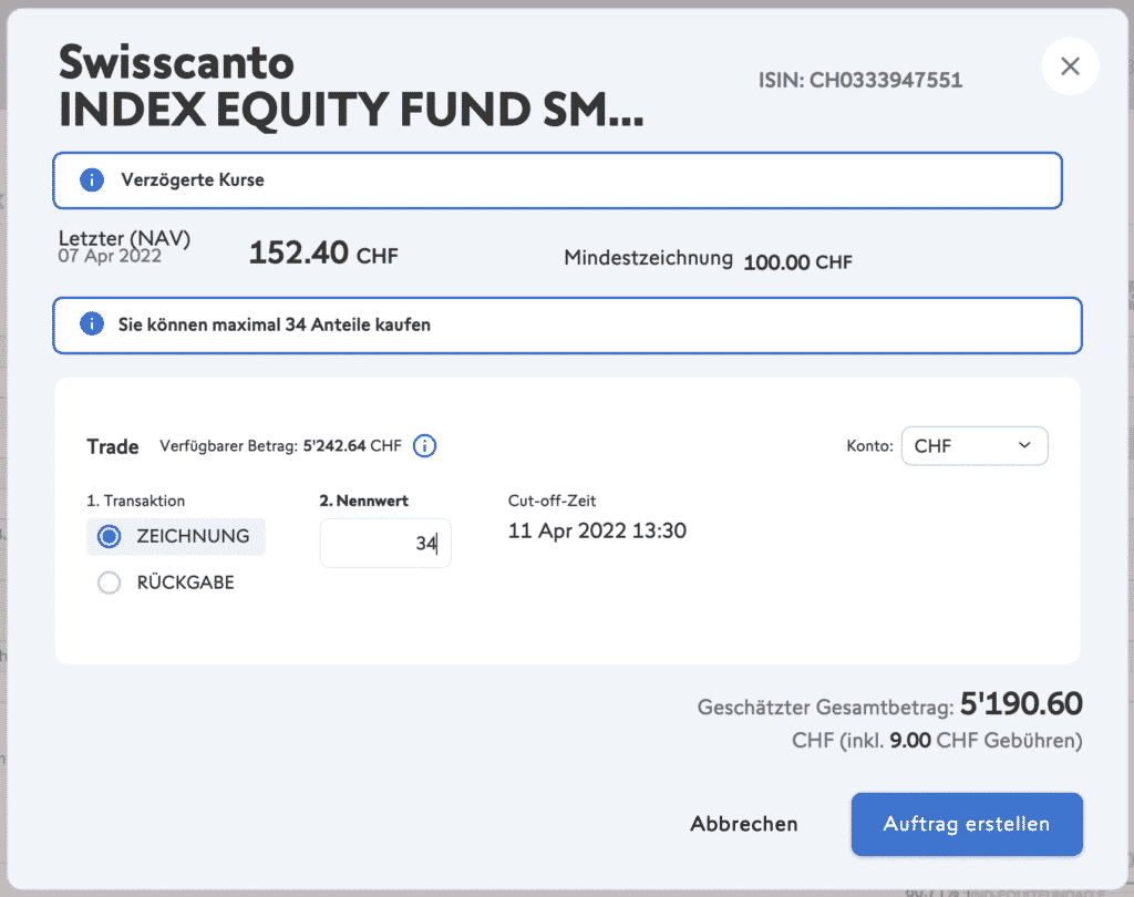 Swissquote Kauf Indexfonds 1