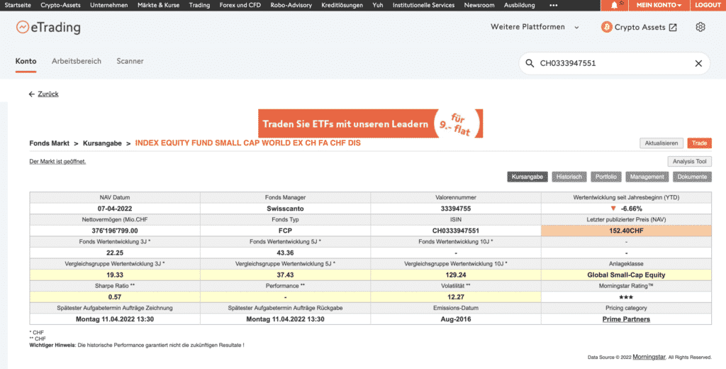 Swissquote Kursangabe