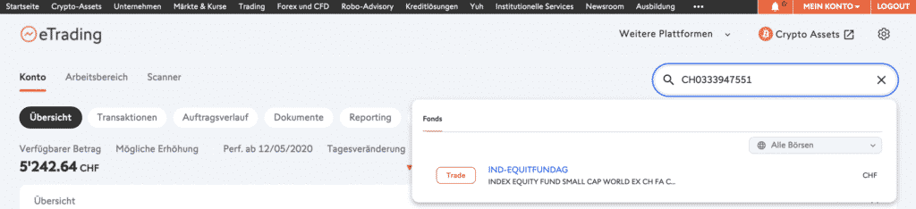 Swissquote Wertpapier suchen