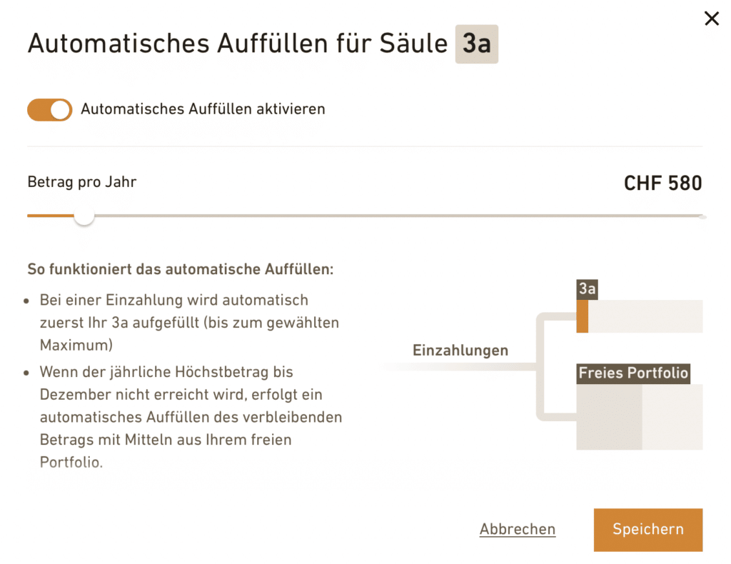True Wealth Automatisches Auffüllen