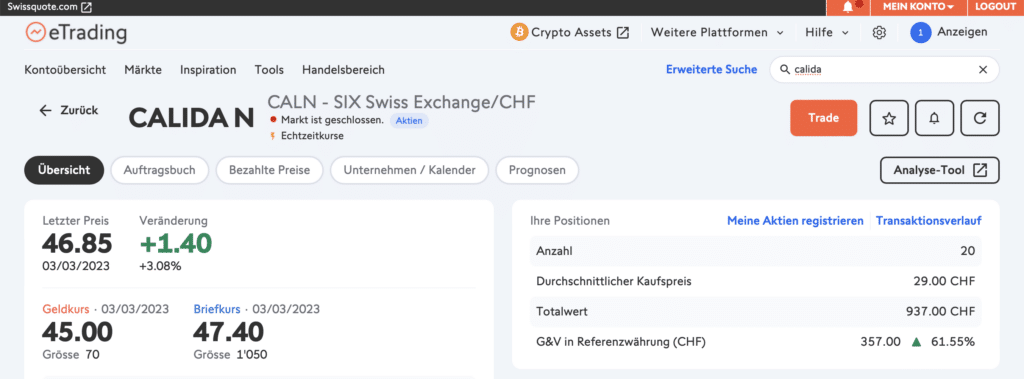 Swissquote Namensaktie eintragen