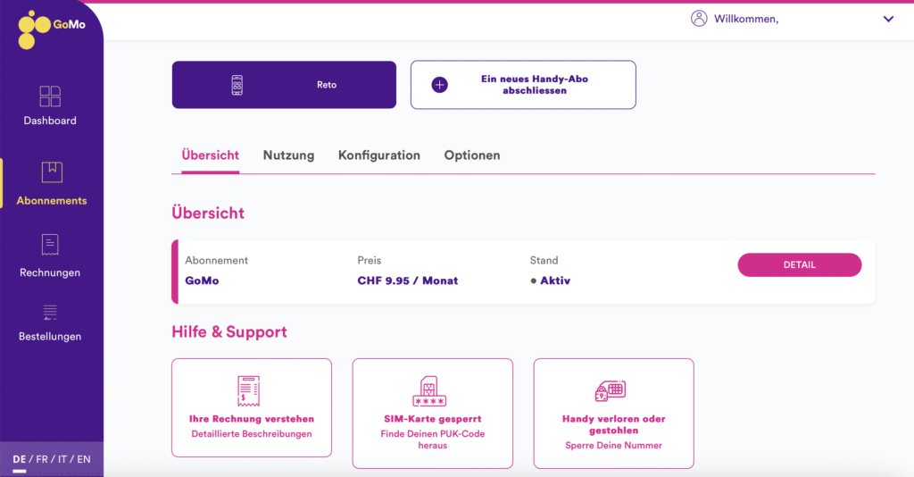 GoMo Schweiz Account