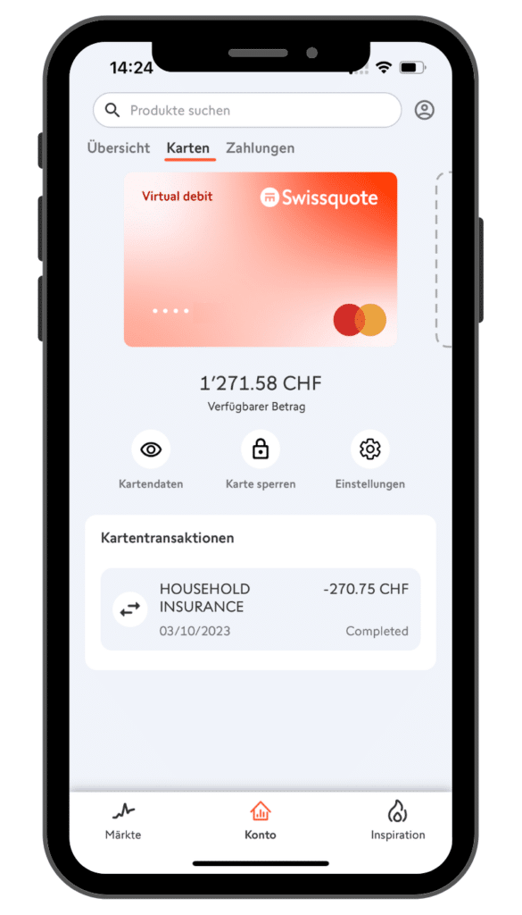 Swissquote App Banking Karten