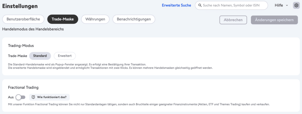 Swissquote Fractional Trading aktivieren