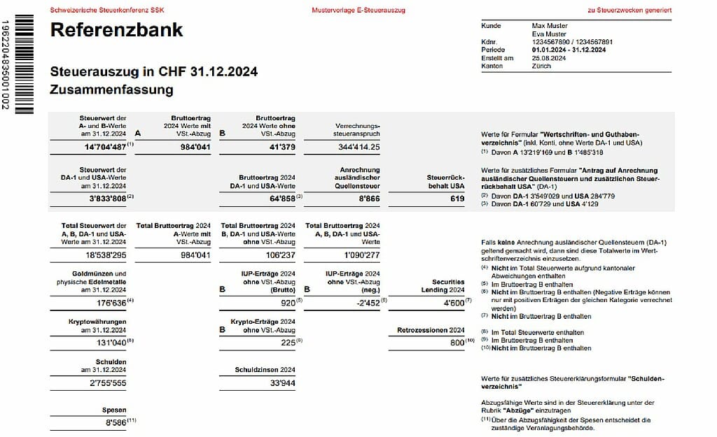 Steuerauszug Beispiel