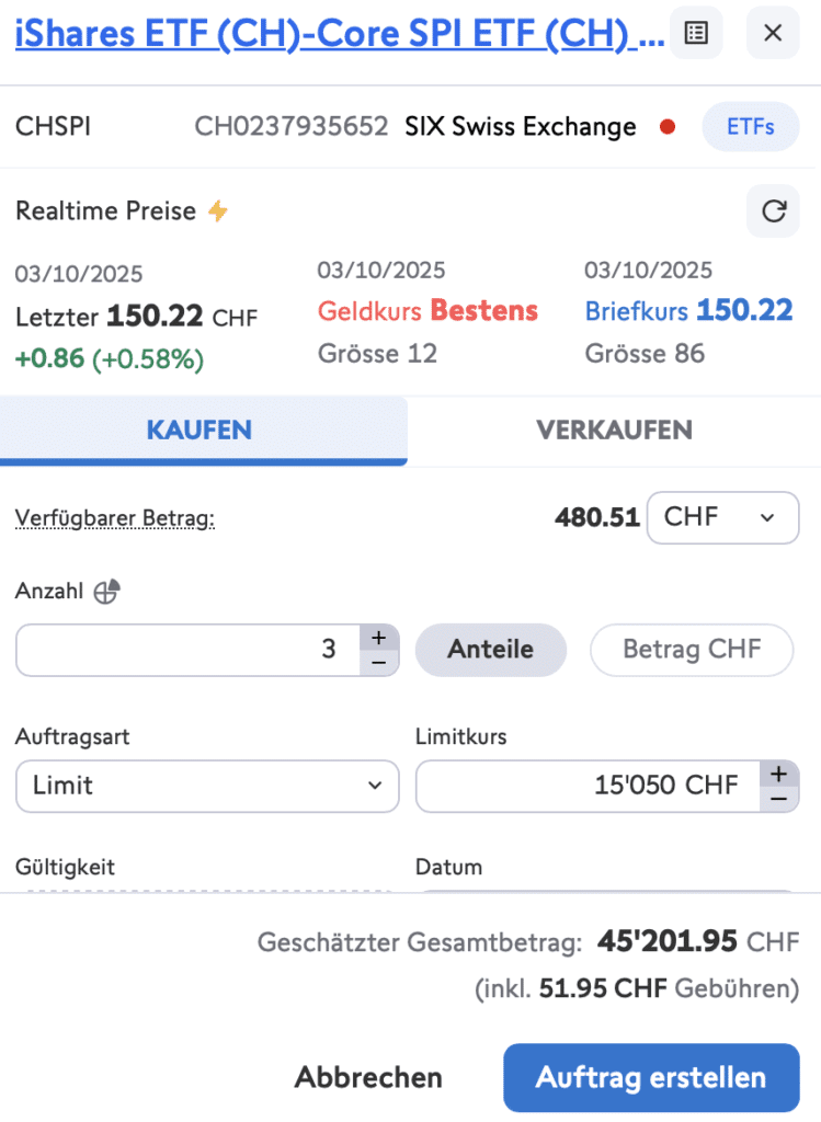 Swissquote Kauf ETF Anleitung